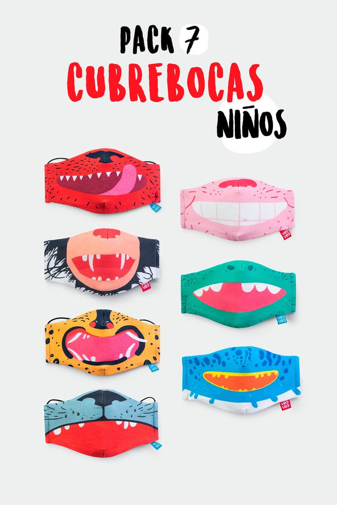 Pack de 7 Cubrebocas - Sonrisa animal (4549698355275)